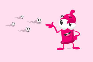 animated condom sex - Cute condom mascot shoots on sperms. Isolated on light background.