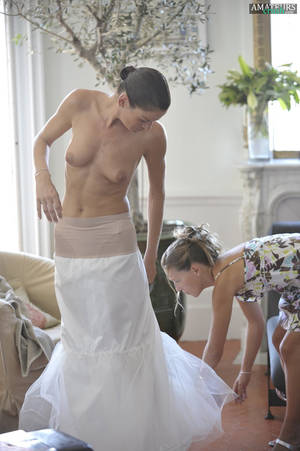 hairy nudist weddings - Bridal nude tits on big day putting on wedding dress