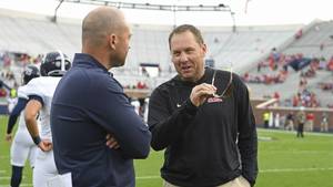 Mississippi Quarterback Porn Star - Mississippi head coach Hugh Freeze, right, talks to Georgia Southern head  coach Tyson Summers