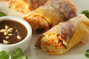 Chinese Porn Food - Chinese Sausage and Egg Spring Rolls with Sweet Peanut Dipping Sauce