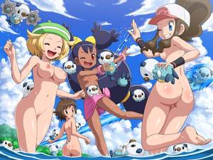 naked pokemon characters - ass barefoot beach bel bikini blonde hair blue eyes blue hair blush breasts  brown eyes brown hair cleavage clouds erect nipples hat iris (pokemon)  klink ...