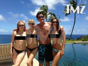 Charlie Sheen Porn - Charlie Sheen smiles in Hawaiian vacation photo with three topless porn  stars he dubs his 'Angels'