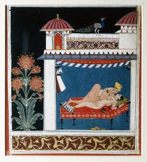 indian sexy painting - Lovemaking Couple in a Room - 17th Century Malwa Region Painting - Old  Indian Arts