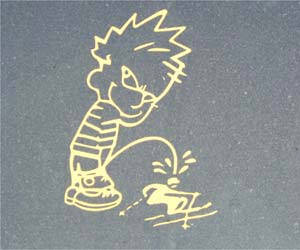 Calvin And Hobbes Pissing Porn - The tasteless history of the peeing Calvin decal - Trivia Happy