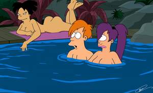 Futurama Porn Leela And Amy - Amy Wong, Leela and Phil swimming naked in the pool â€“ Futurama Porn