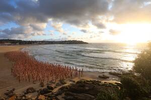 australian topless beach babes - Thousands pose nude at Australian beach in Spencer Tunick photo shoot