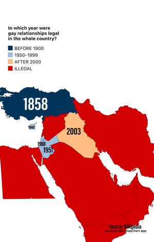 Iraq War Gay Porn - In which year did homosexual relationships become legal in the Middle  Eastern countries? : r/MapPorn