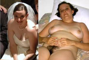 hairy nudist weddings - Only her husband new about the Amazonian bush which hides below the classy  wedding dress. Luckily for us, he shared this before-after nude pic of his  MILF ...