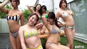 japanese swimsuit orgy - Shy Asian Cuties In Bikinis Go At It In A Hot Orgy - Videosection.com